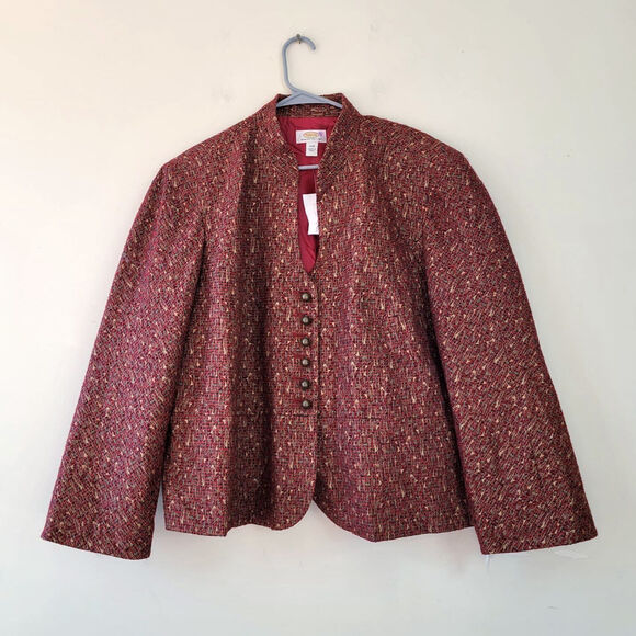 Talbots Women's Size 24W Petite Gold Button Red Tweed Blazer Jacket New - Picture 1 of 7